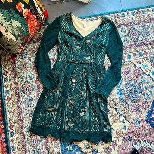 Xhilaration Teal Green Lace Long Sleeve Dress